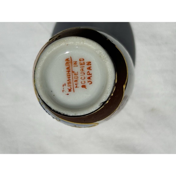 Vintage Made In Occupied Japan Hand Painted‎ Miniature Vase W/Japanese Figure X2 - Picture 9 of 10